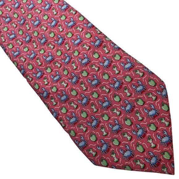 Vineyard Vines Other - Vineyard Vines Mens Pink Tie Blue Crab and Green Apple Silk Necktie